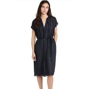 Vince‎ Women's Drapey Stripe Oversized Dress Size XS Navy With Gold Stripes READ